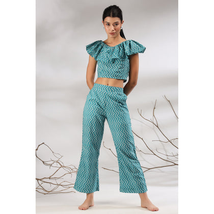 Glitched Stripes on Blue Cotton Co-ord Set