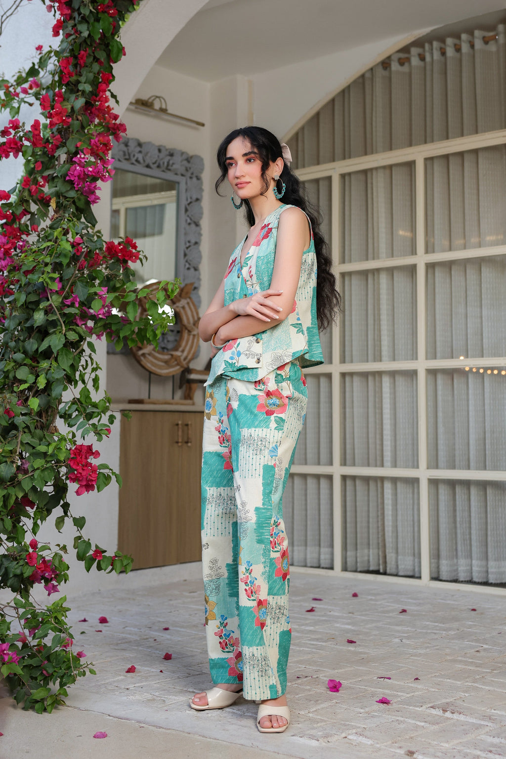 Floral Whispers Green Cotton Flex Co-ord Set