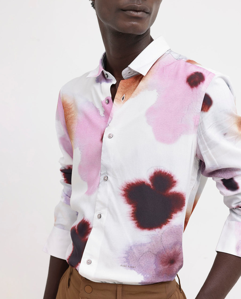 Rare Rabbit Men's Stereo Pink Viscose Floral Print Regular Fit Full Sleeve Collared Shirt