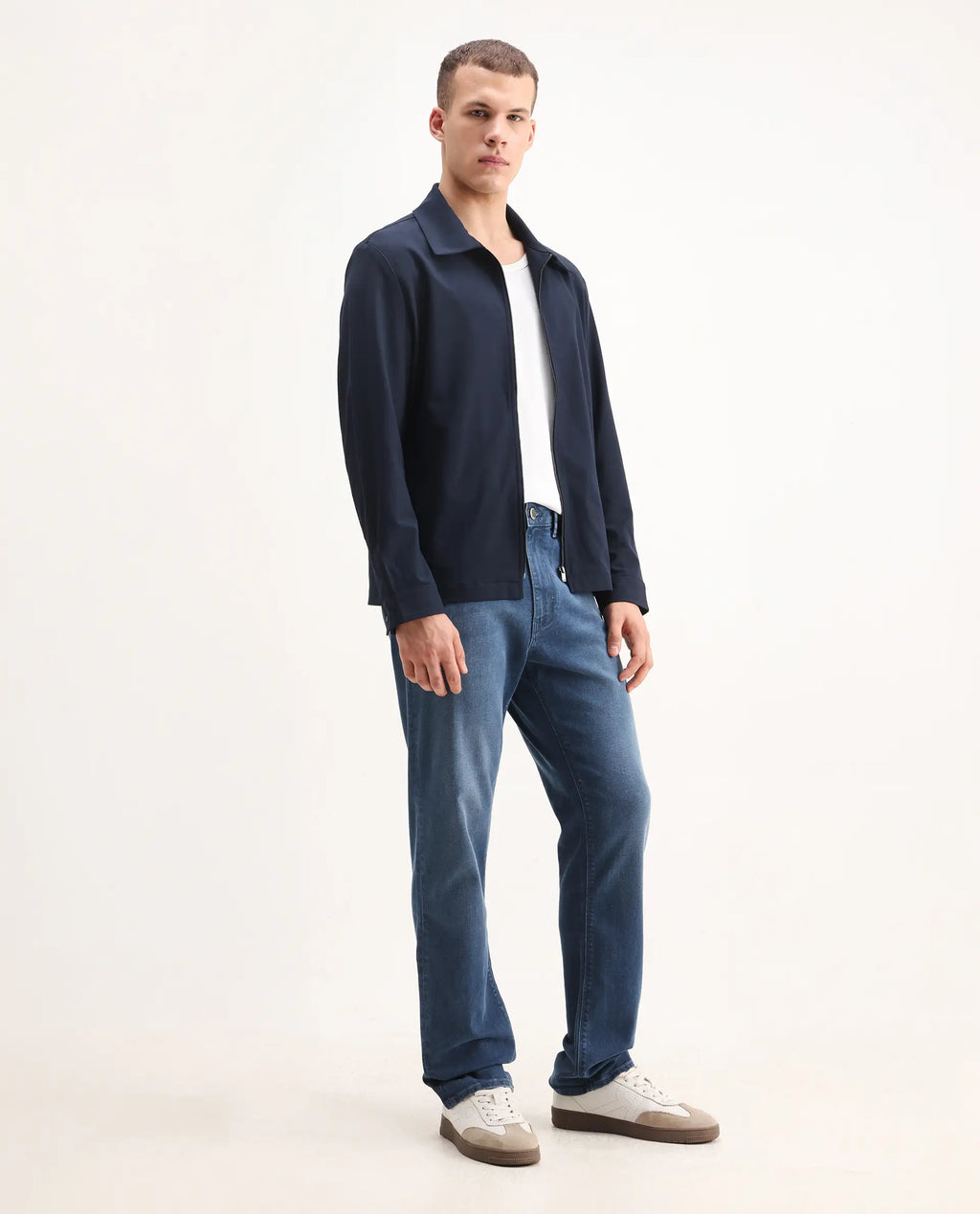 Rare Rabbit Men's Stone Blue Cotton Blend Plain Morris Regular Fit Jeans