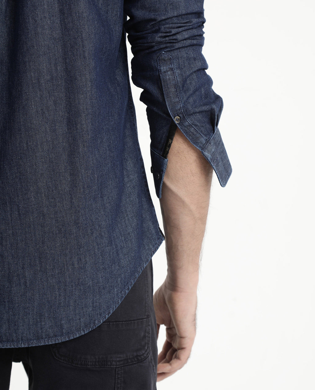 Rare Rabbit Men's Storm Dark Blue Cotton Plain Regular Fit Full Sleeve Collared Denim Shirt