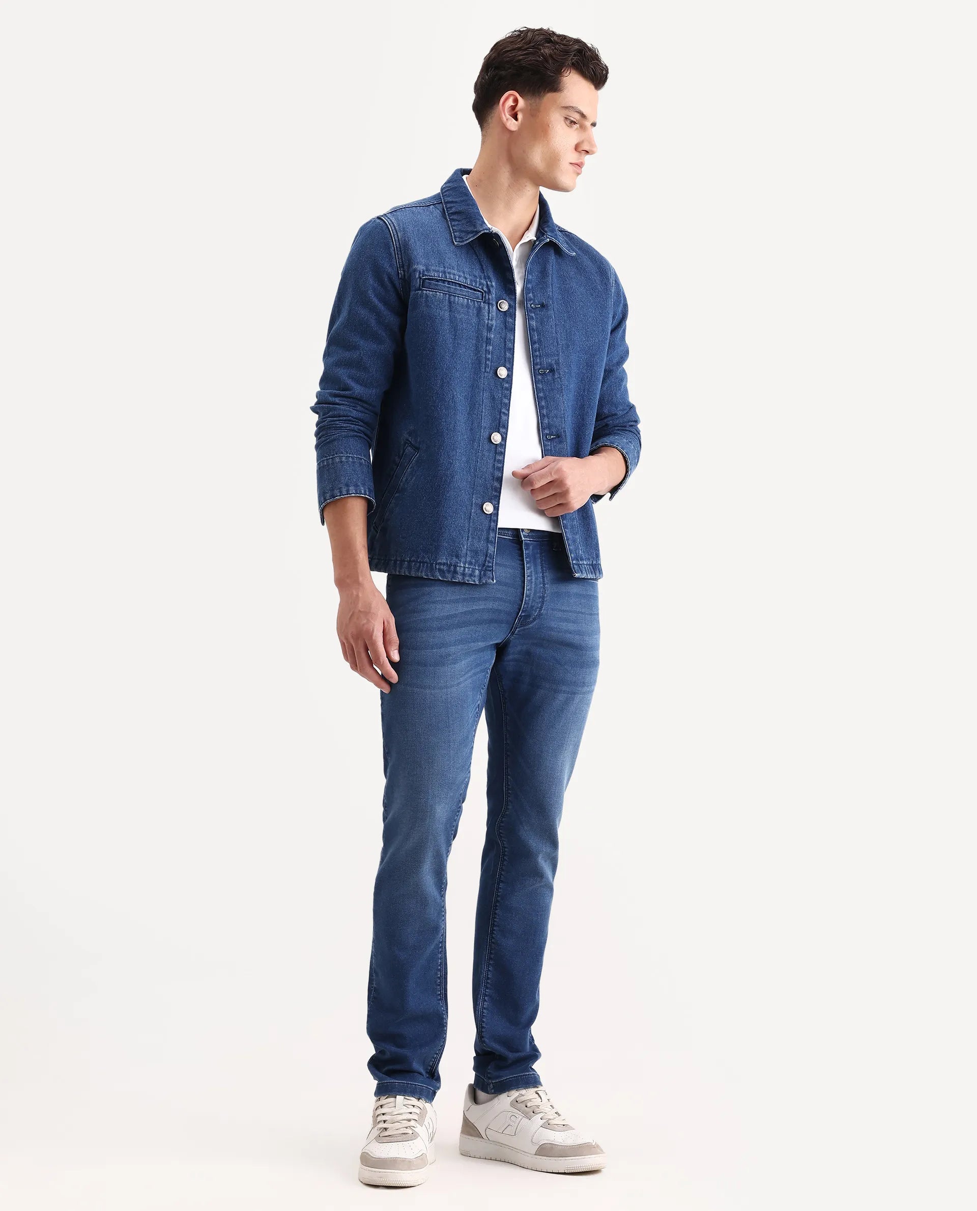 Rare Rabbit Men's Switz-2 Blue Cotton Blend Fabric Hawk Slim Plain Jeans