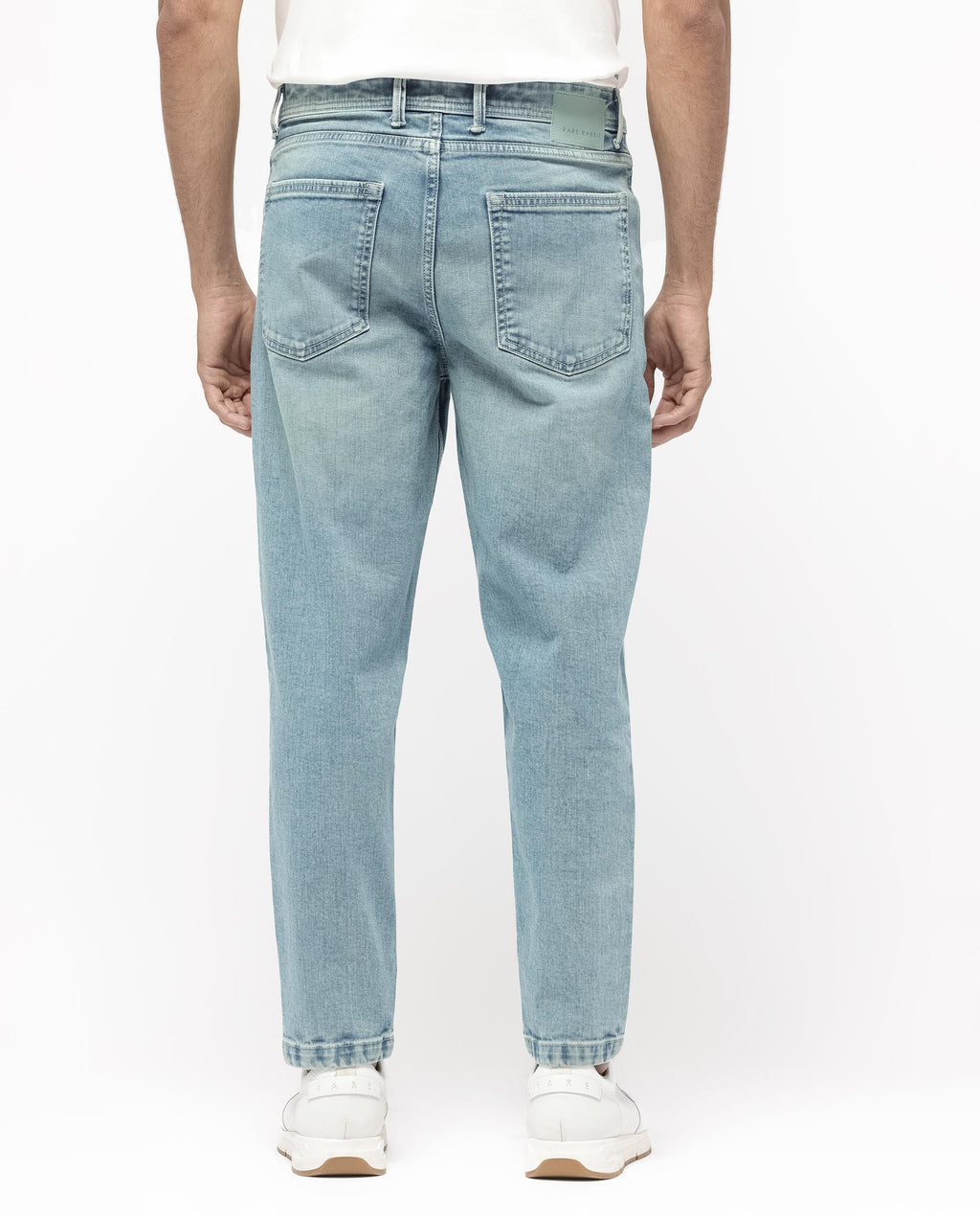 Rare Rabbit Men's Sam Pastel Blue Cotton Plain Kurt Carrot Fit Jeans