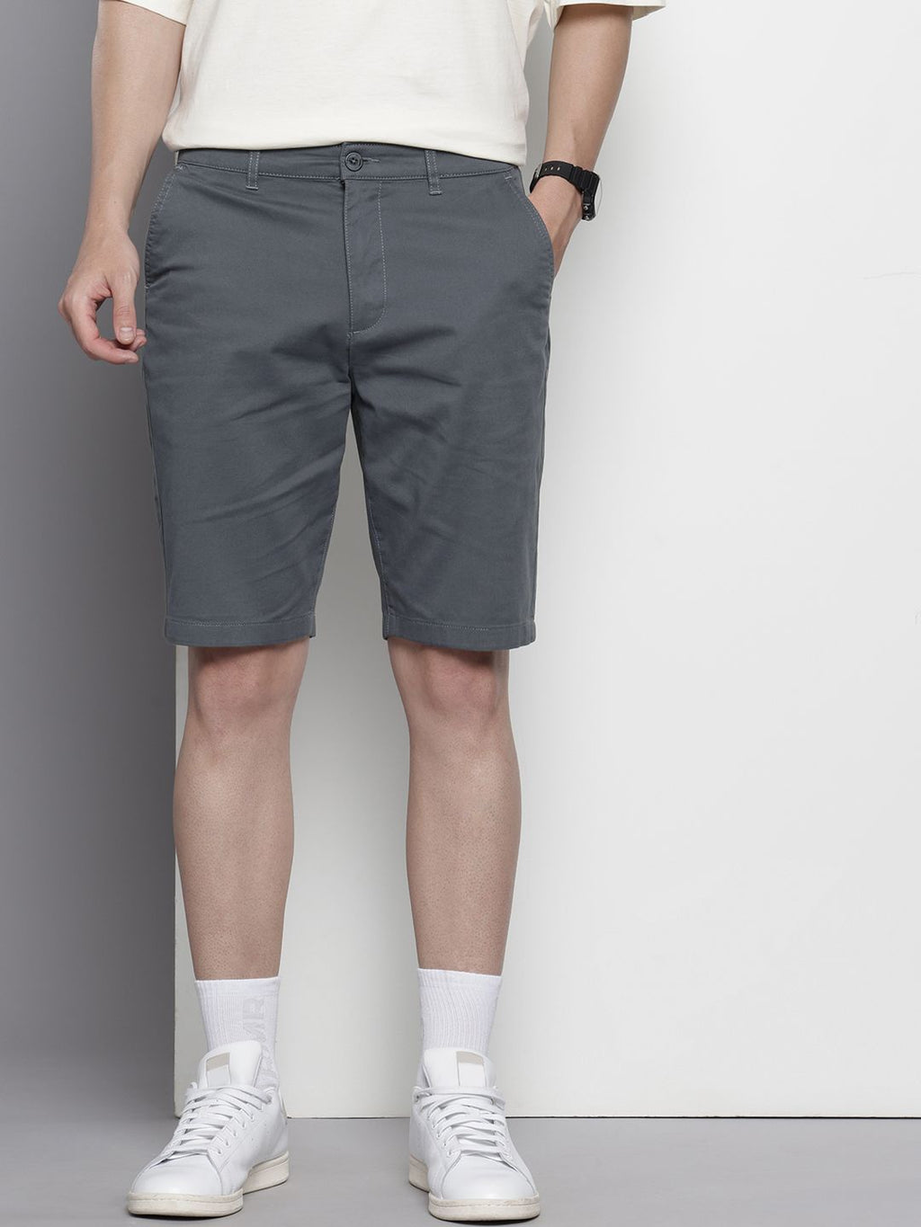 Men's Stone Blue Regular Fit Solid Casual Shorts