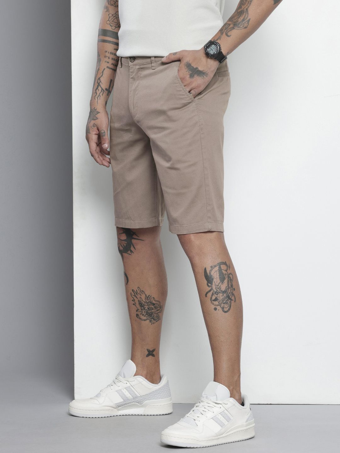 Men's Taupe Regular Fit Solid Casual Shorts