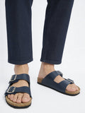 SOLEPLAY Navy Dual-Strap Slip-On Suede Leather Sandals