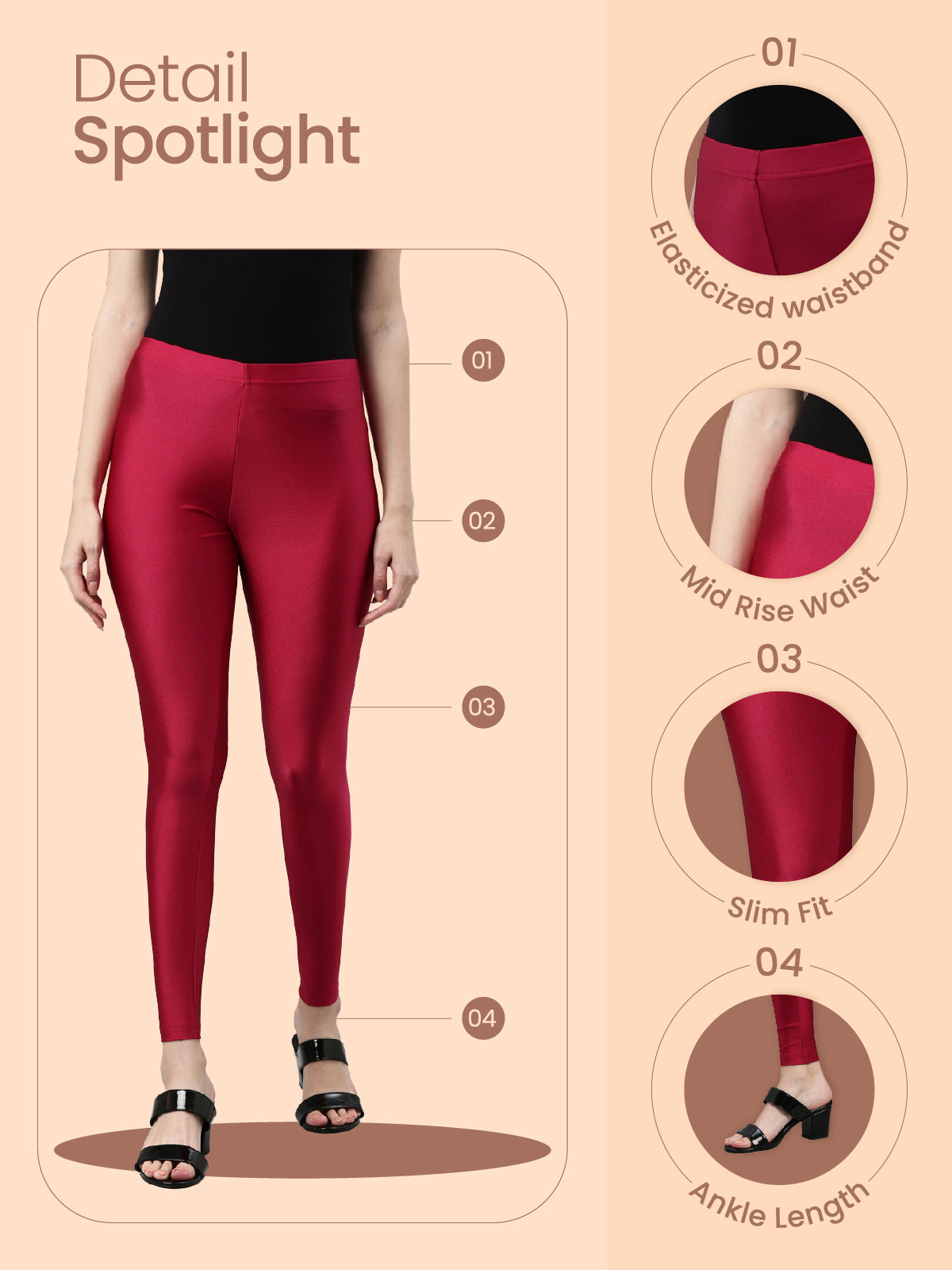 Dark Rose Nylon Stretch Shimmer Leggings