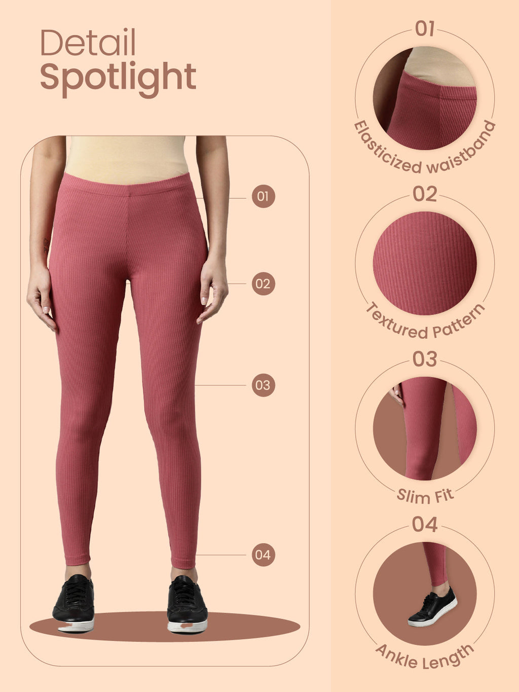 Bright Red Drop Needle Fabric Rib Leggings