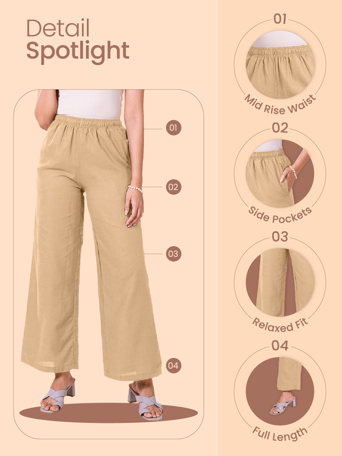 Cream Viscose Blend Linen Palazzos