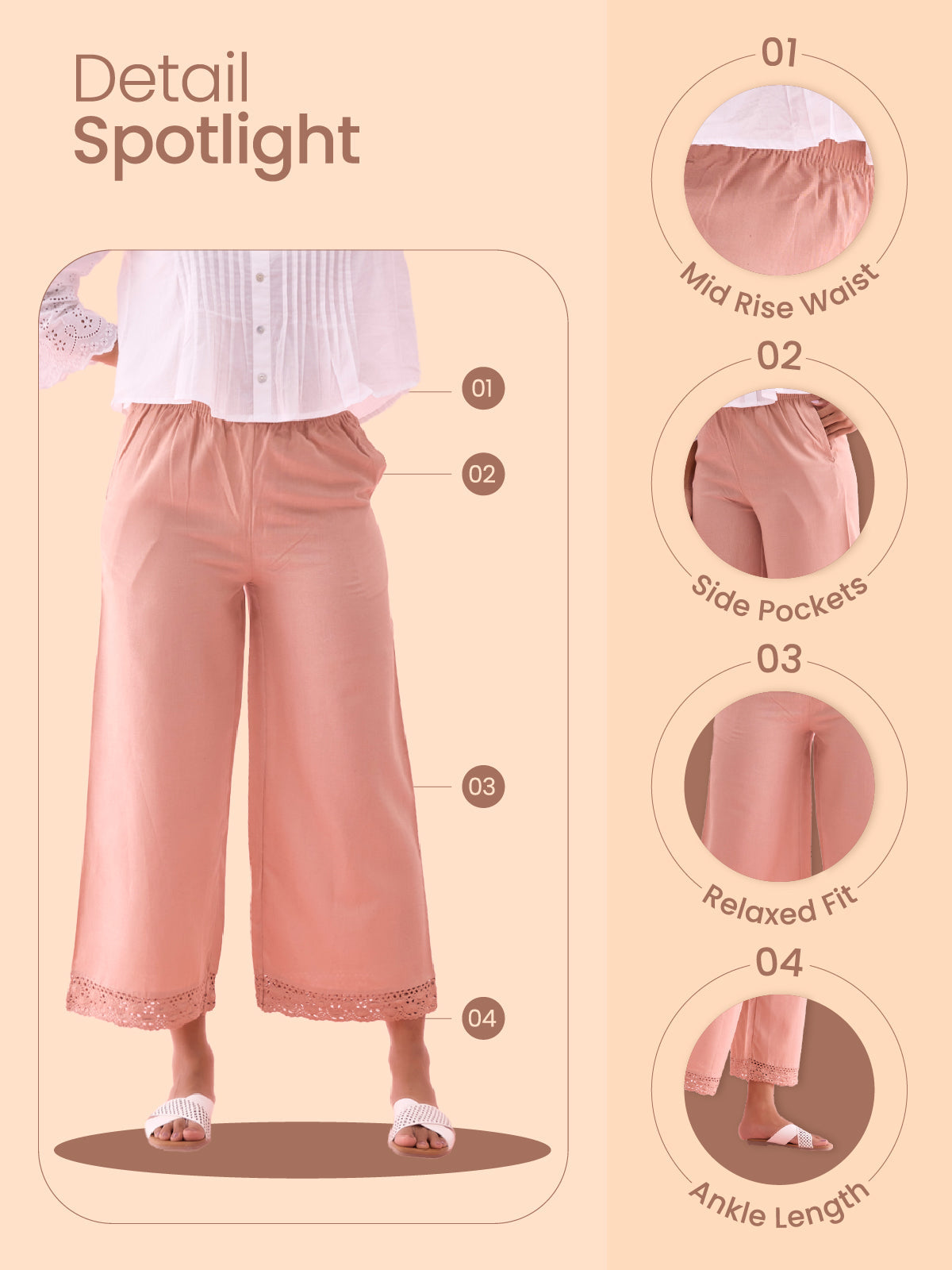 Light Maroon Linen Lace Palazzo