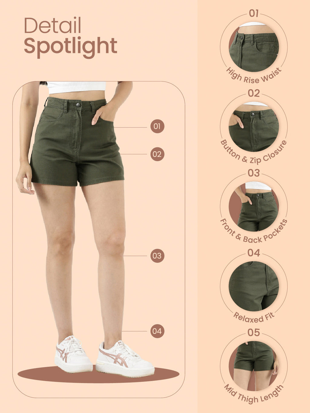 Olive Green Cotton Twill Shorts