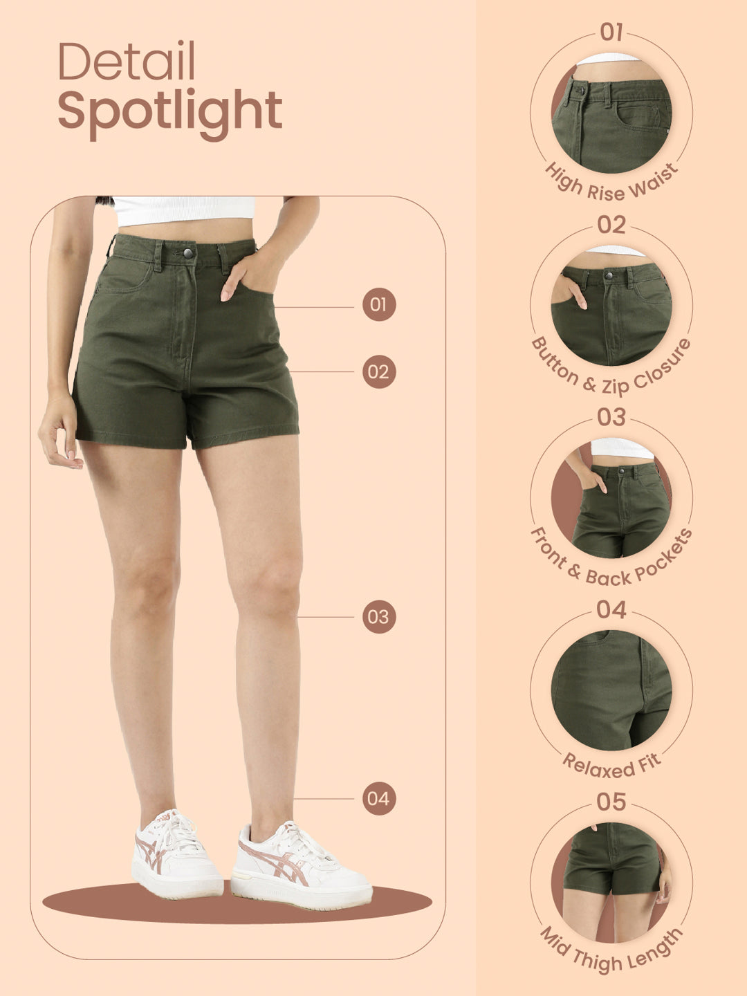 Olive Green Cotton Twill Shorts