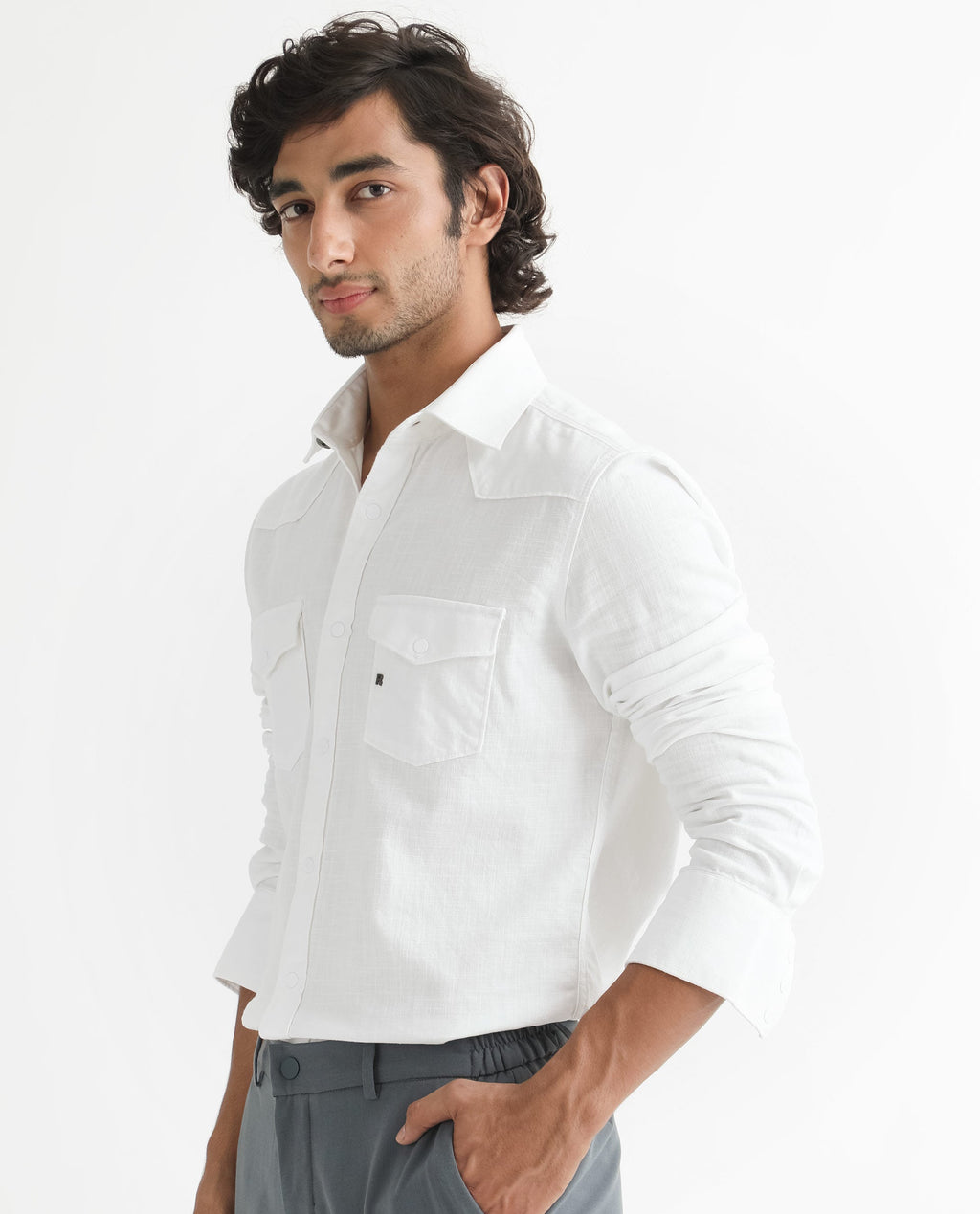 Rare Rabbit Men's Taison White Cotton Plain Regular Fit Full Sleeve Spread Collar Shirt