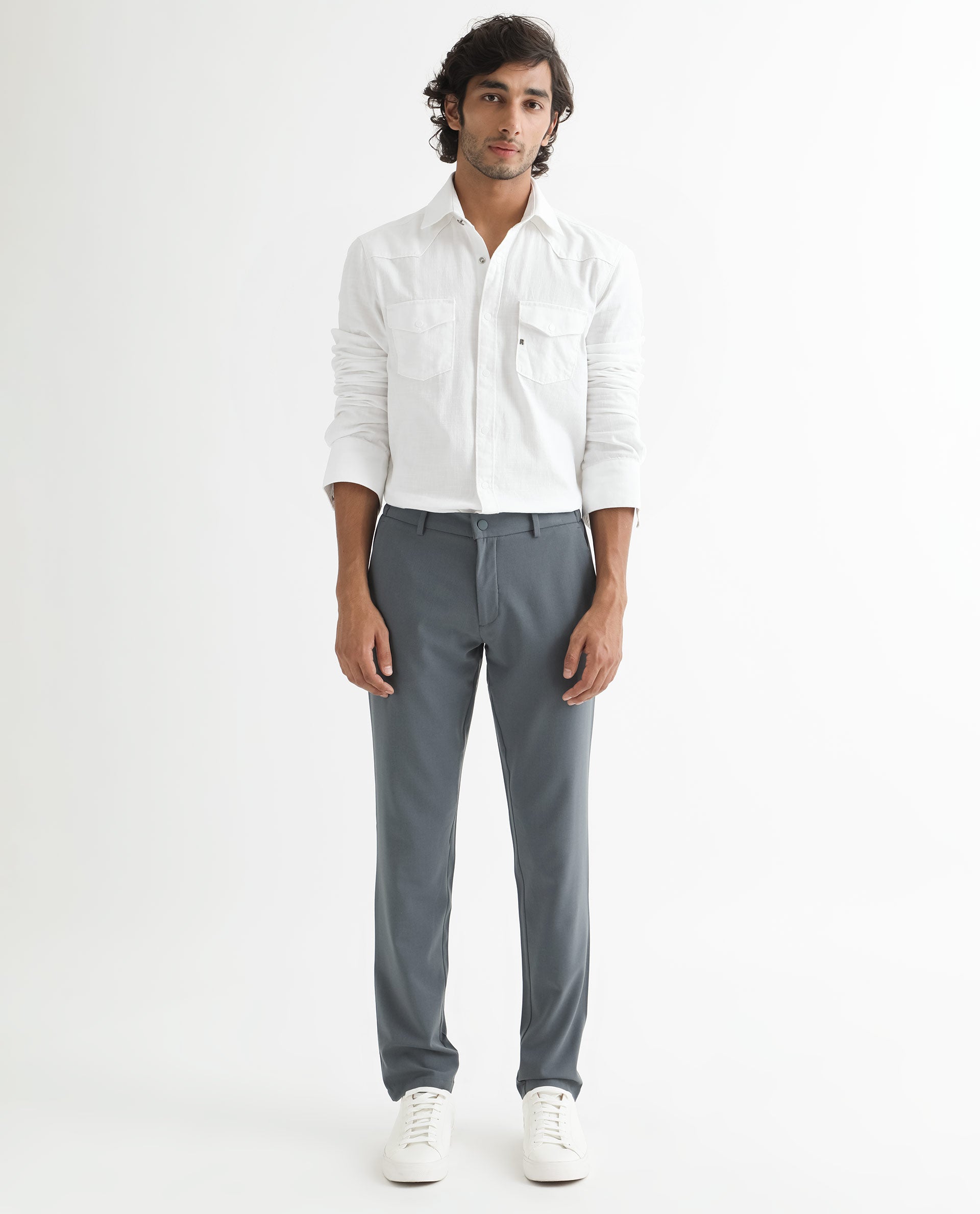 Rare Rabbit Men's Taison White Cotton Plain Regular Fit Full Sleeve Spread Collar Shirt