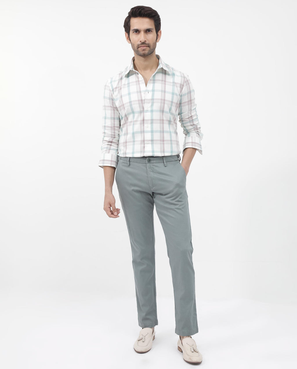 Rare Rabbit Men's Tanner Dusky Pink Cotton Checked Print Regular Fit Full Sleeve Collared Shirt