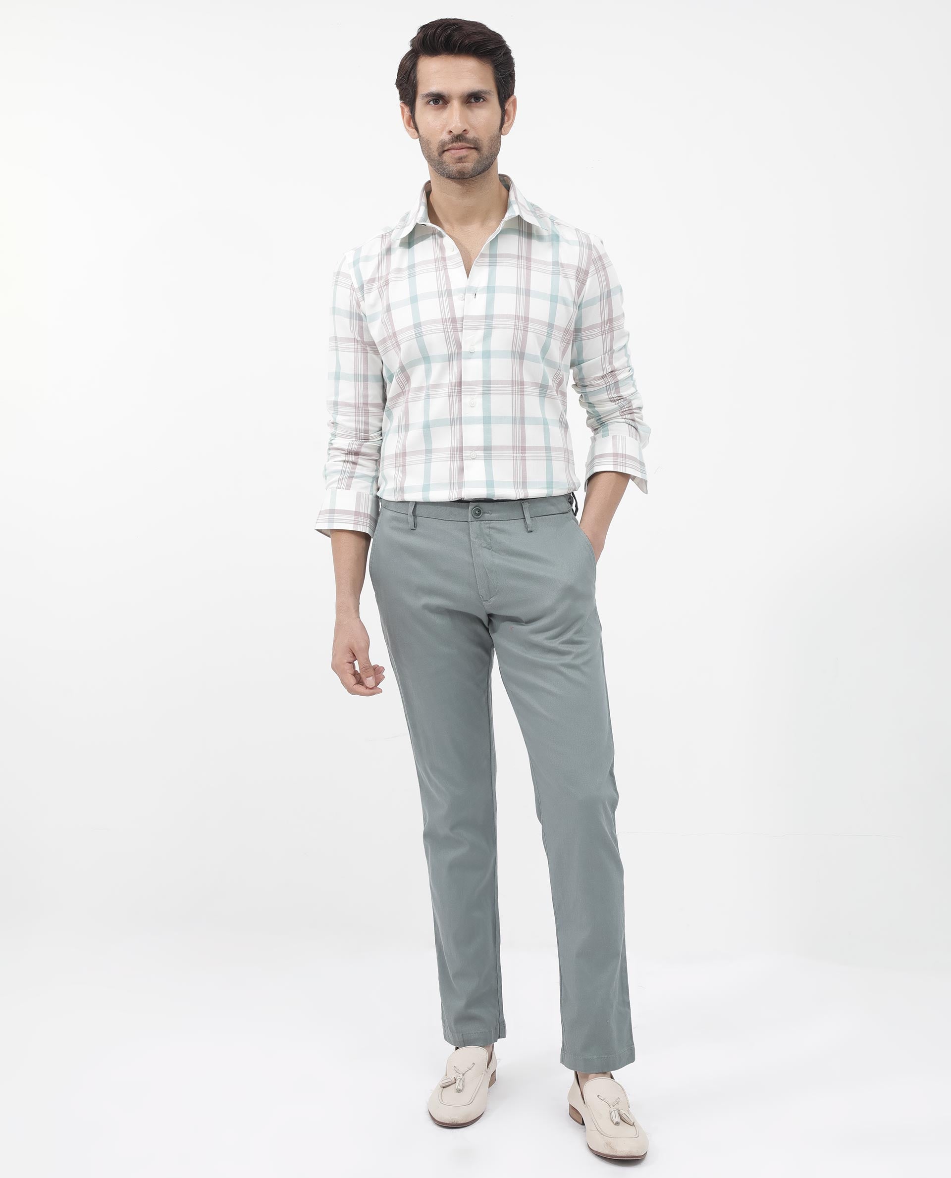 Rare Rabbit Men's Tanner Dusky Pink Cotton Checked Print Regular Fit Full Sleeve Collared Shirt