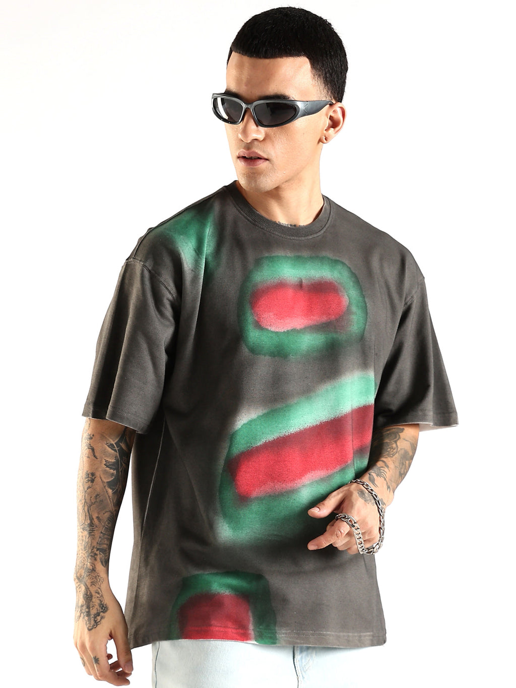 Men Multicolor Trendy Oversized Crew Neck T-Shirt