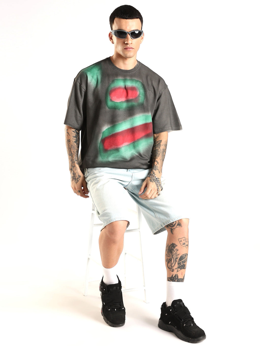 Men Multicolor Trendy Oversized Crew Neck T-Shirt