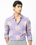 Rare Rabbit Men's Theon Dusky Purple Viscose Floral Print Regular Fit Full Sleeve Collared Shirt