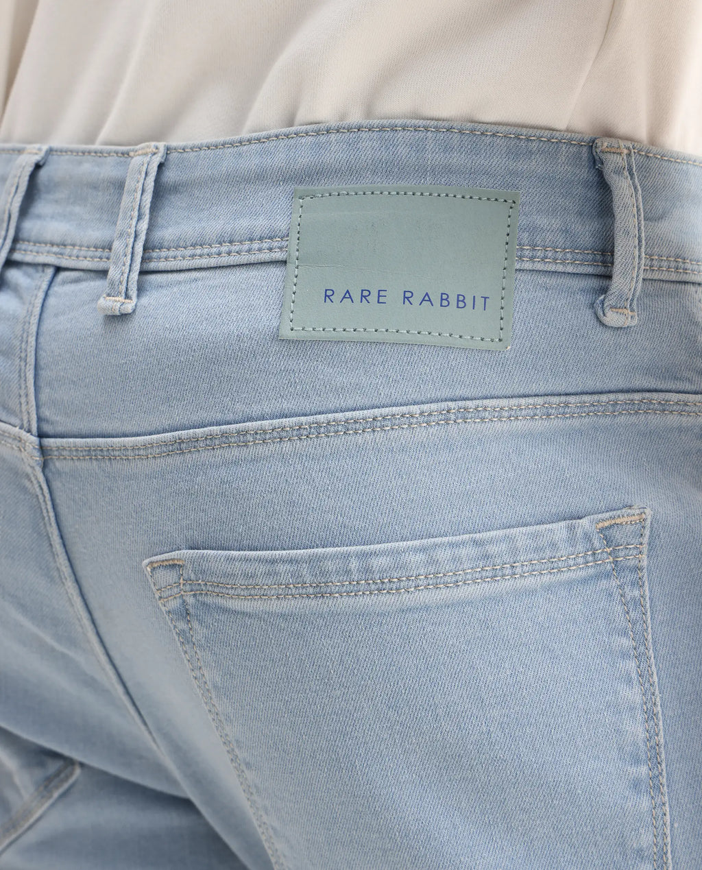 Rare Rabbit Men's Toke Light Blue Cotton Plain Hawk Slim Fit Jeans