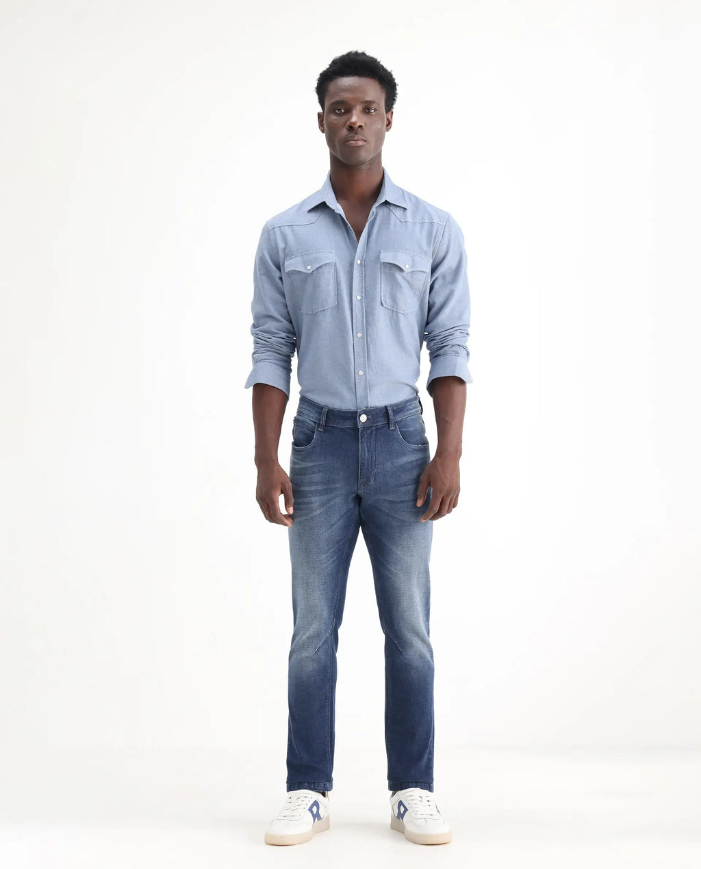 Rare Rabbit Men's Toke Blue Cotton Plain Hawk Slim Fit Jeans
