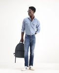 Rare Rabbit Men's Toke Blue Cotton Plain Hawk Slim Fit Jeans