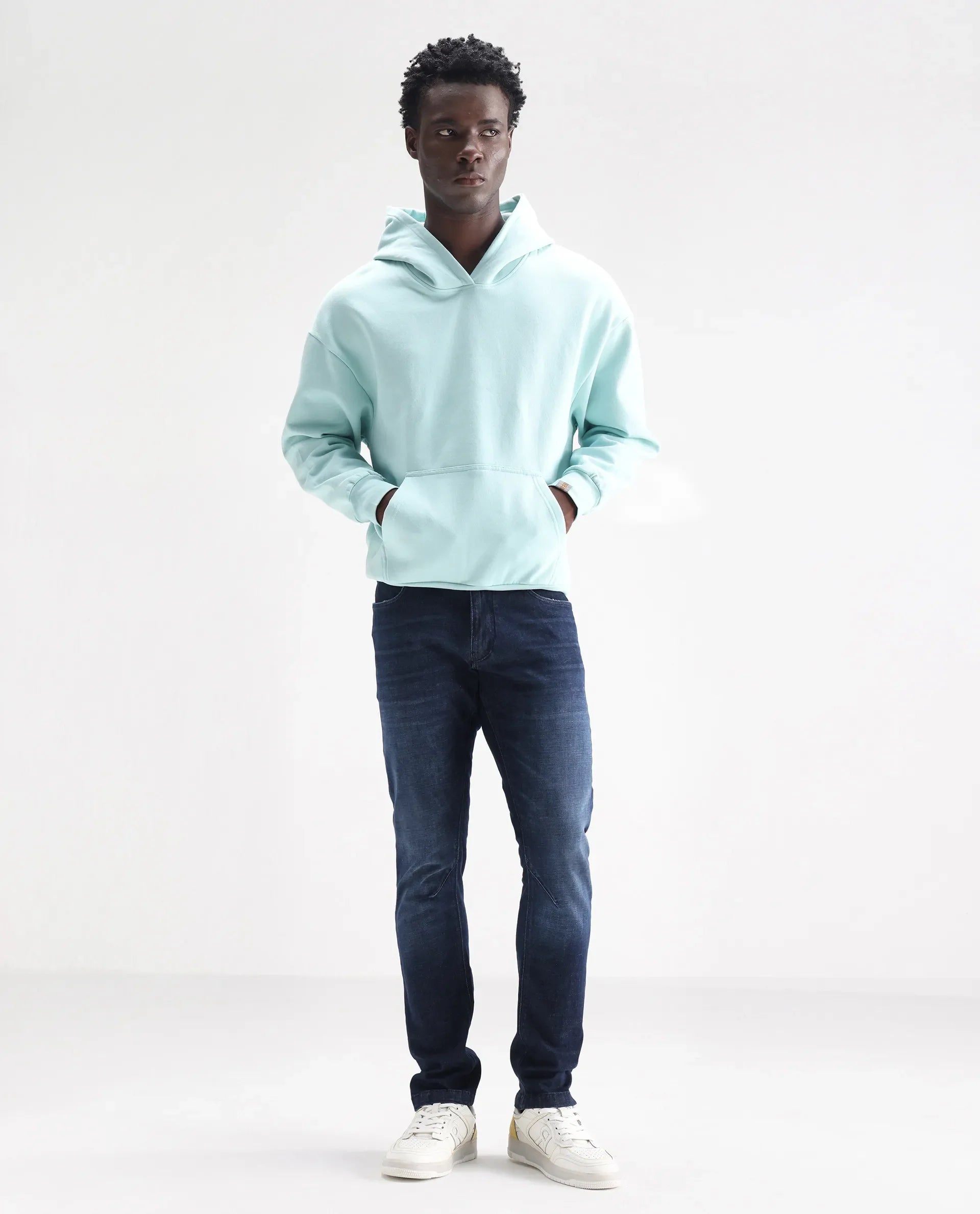 Rare Rabbit Men's Toke Dark Blue Cotton Plain Hawk Slim Fit Jeans
