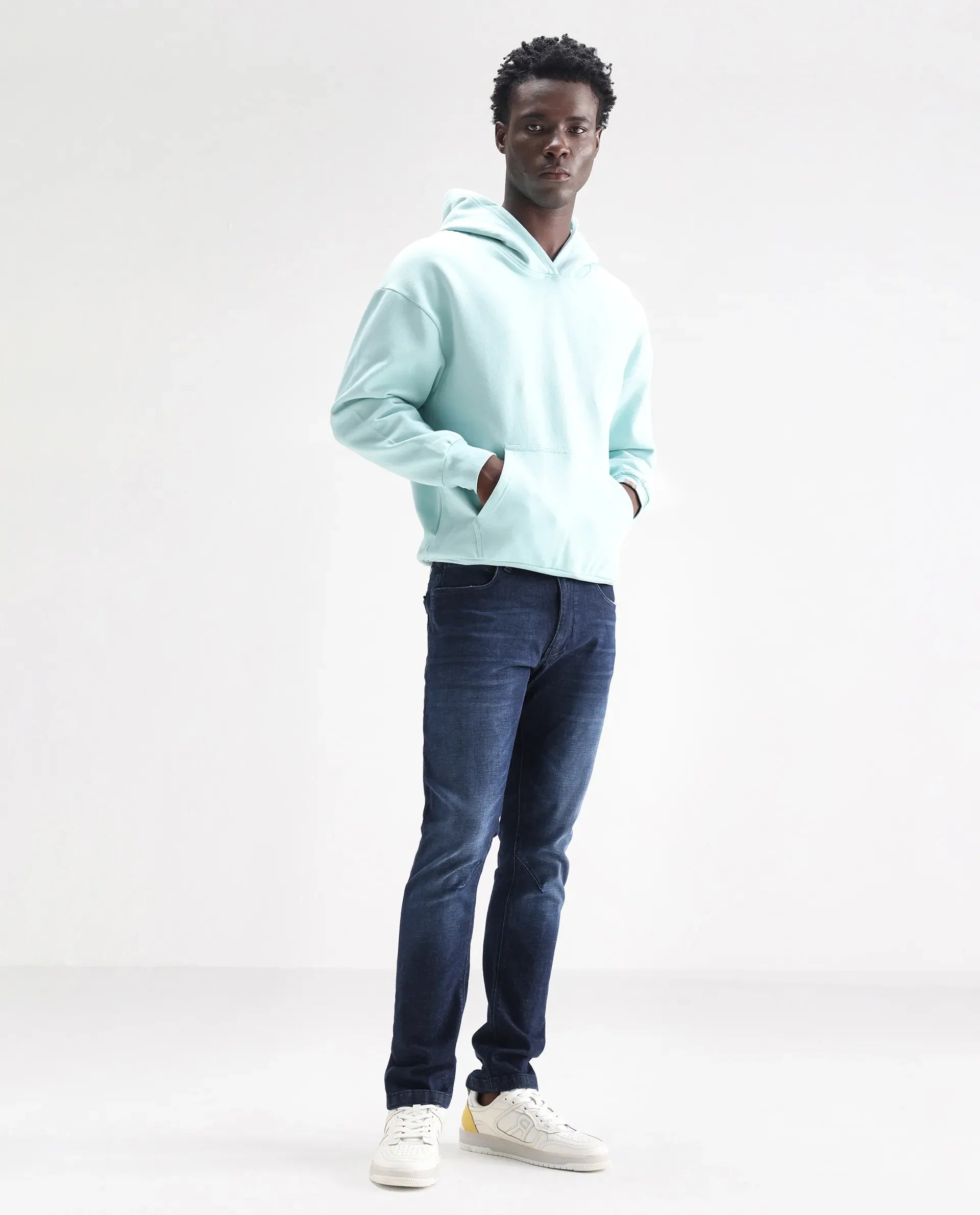 Rare Rabbit Men's Toke Dark Blue Cotton Plain Hawk Slim Fit Jeans