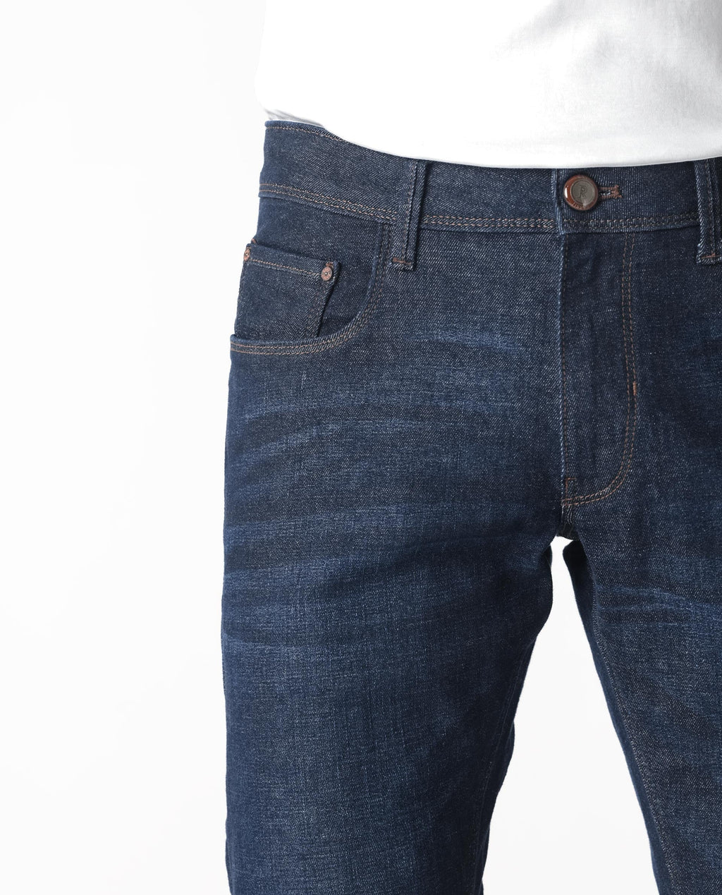 Rare Rabbit Men's Toledo Navy Cotton Plain Hawk Slim Fit Jeans