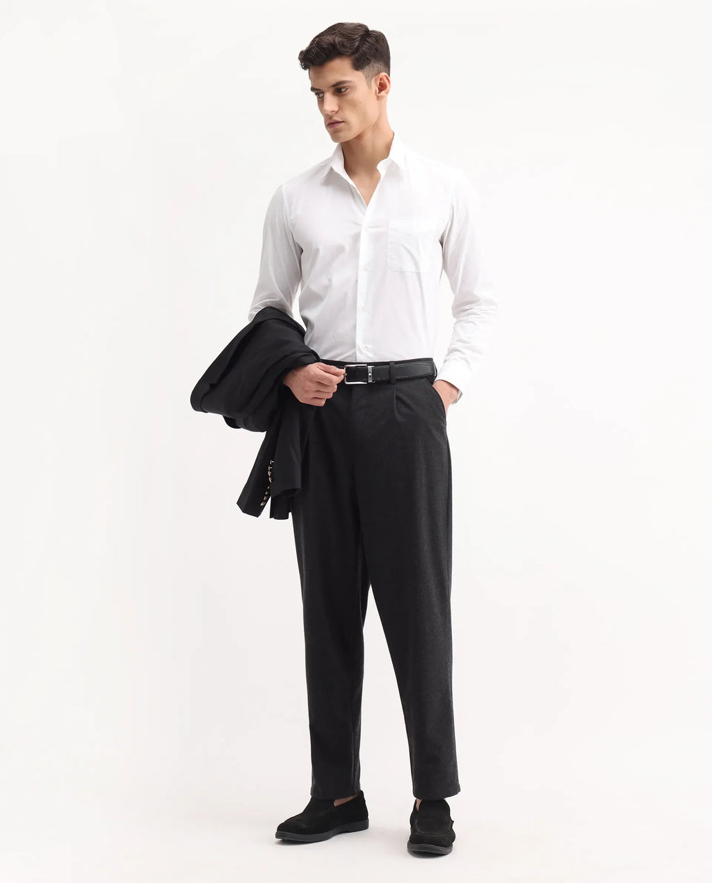 Rare Rabbit Men's Tori Black Cotton Plain Relaxed Fit Trouser