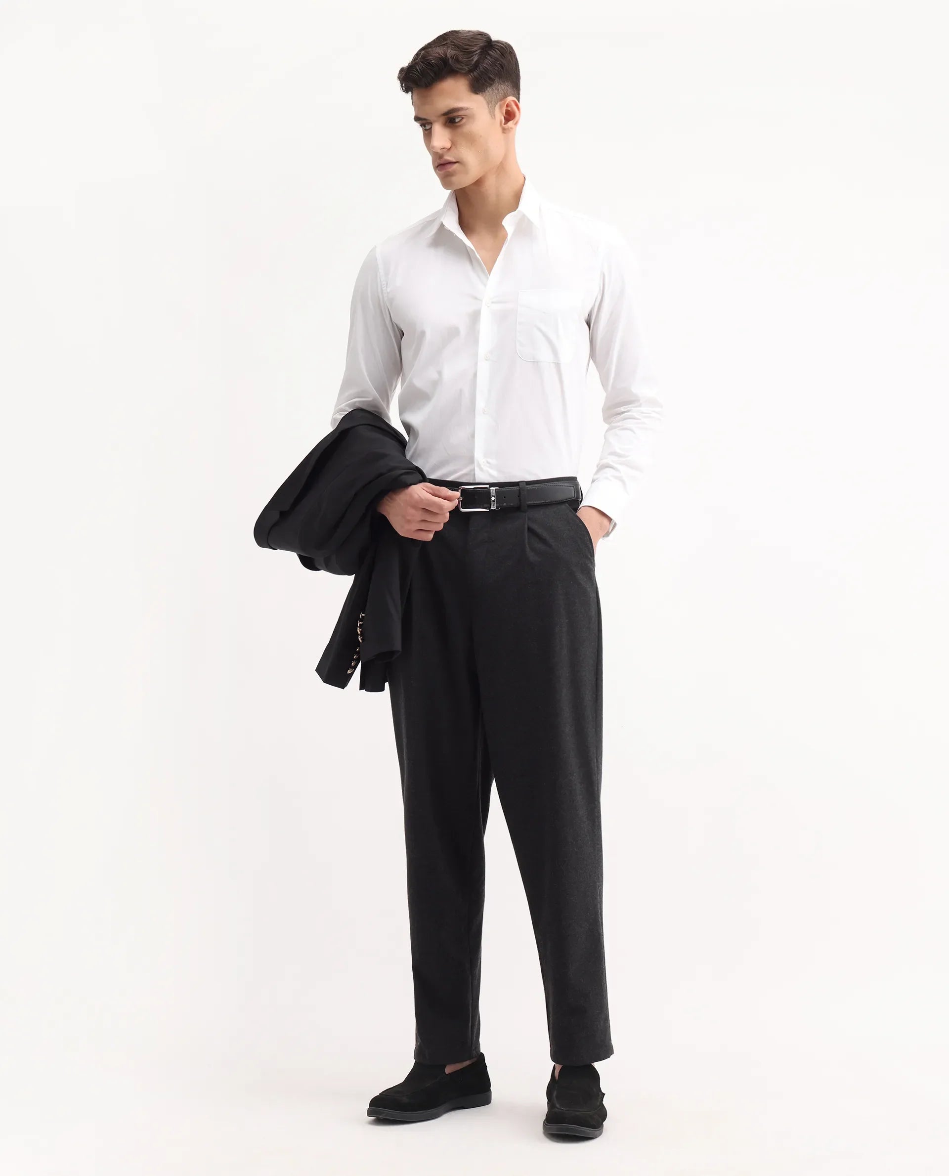 Rare Rabbit Men's Tori Black Cotton Plain Relaxed Fit Trouser