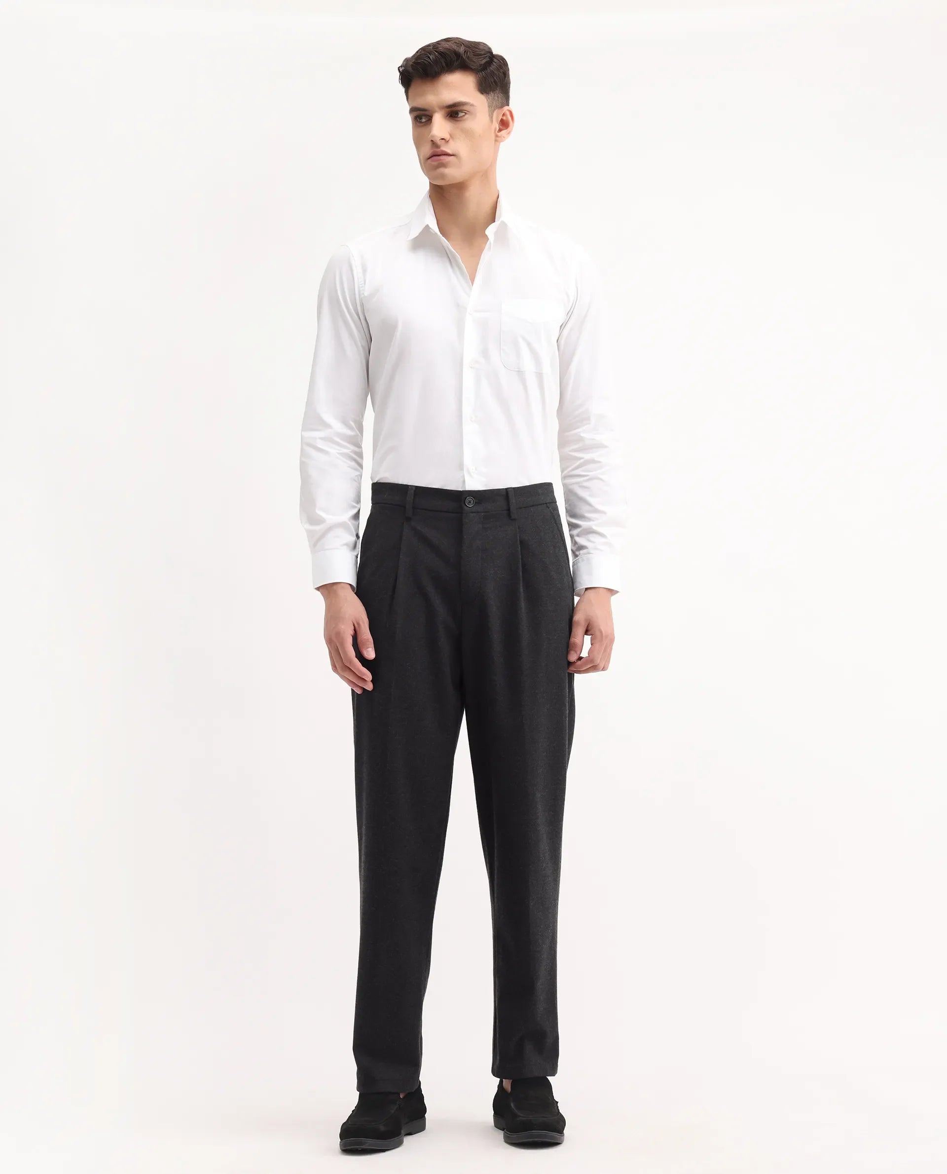 Rare Rabbit Men's Tori Black Cotton Plain Relaxed Fit Trouser