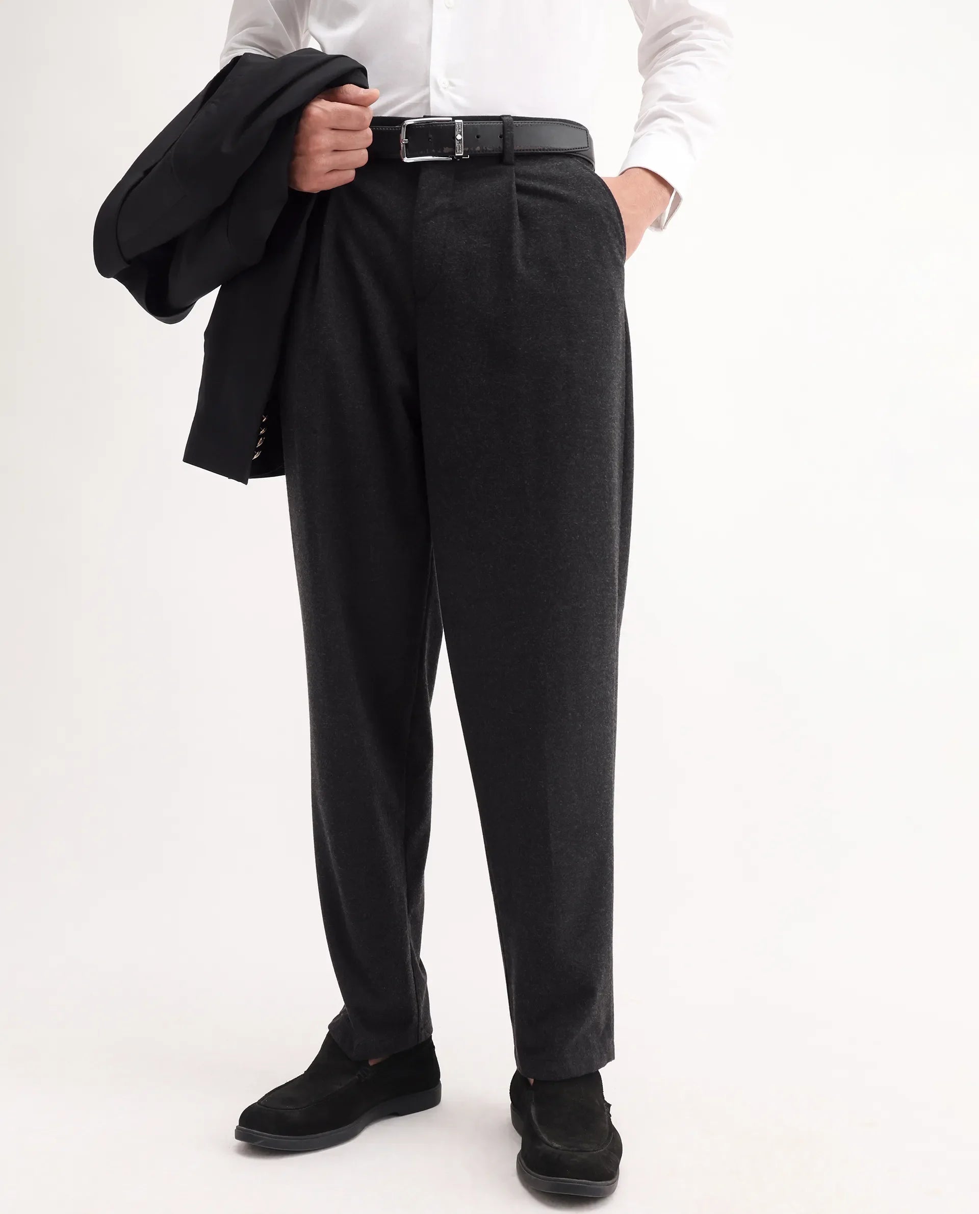 Rare Rabbit Men's Tori Black Cotton Plain Relaxed Fit Trouser