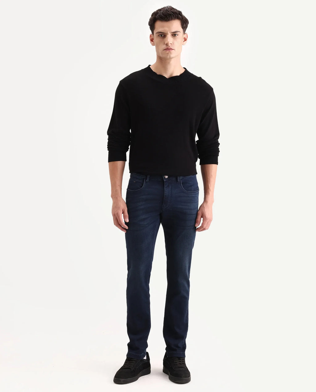 Rare Rabbit Men's Tours-2 Dark Blue Cotton Blend Fabric Hawk Slim Fit Jeans