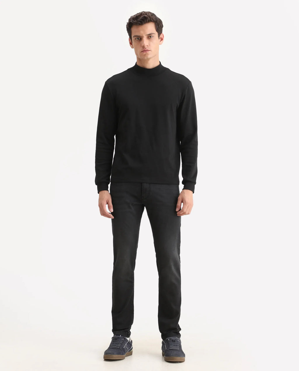 Rare Rabbit Men's Tours-1 Dark Grey Cotton Blend Fabric Hawk Slim Plain Jeans