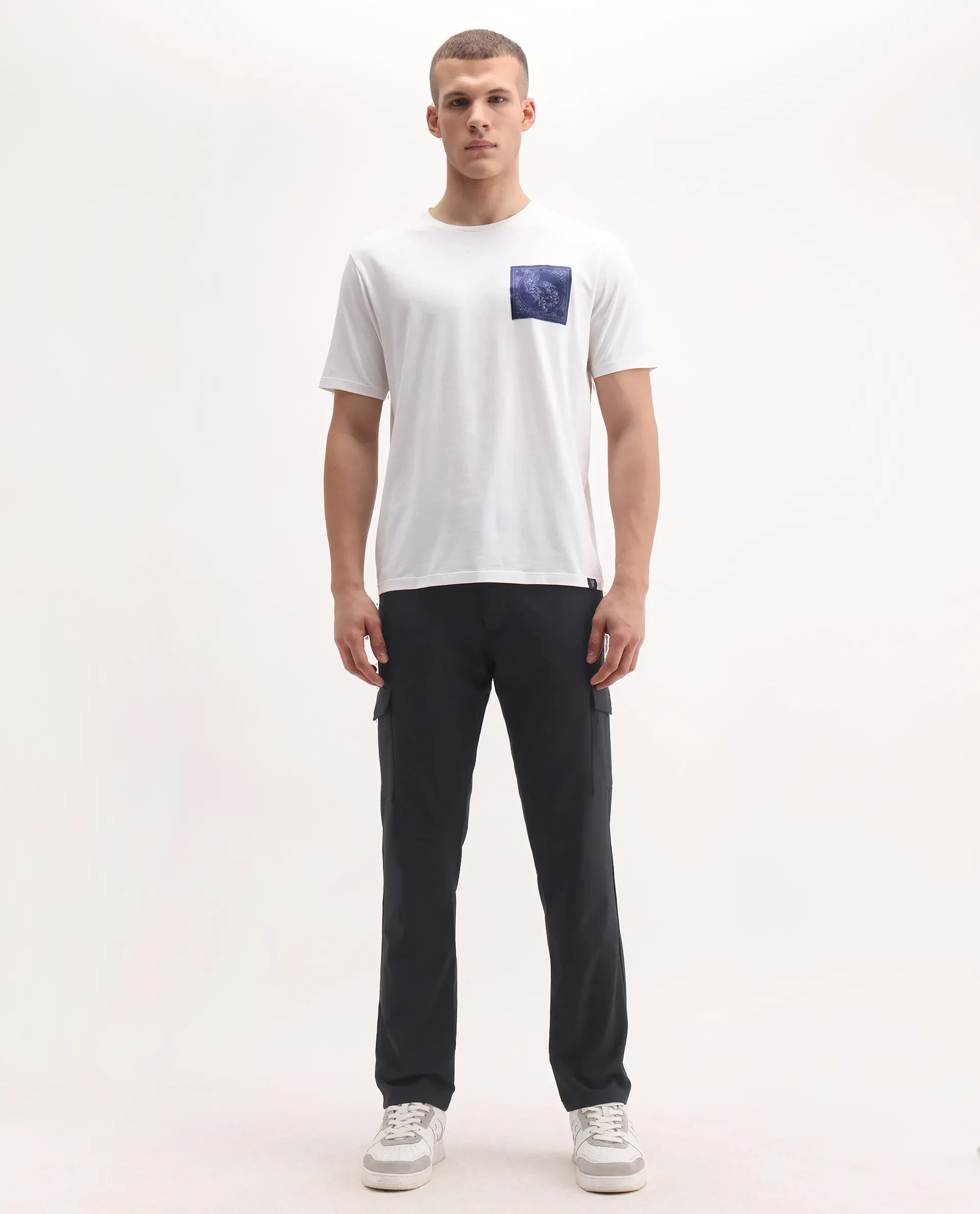 Rare Rabbit Men's Traco Black Cotton Plain Regular Fit Trouser