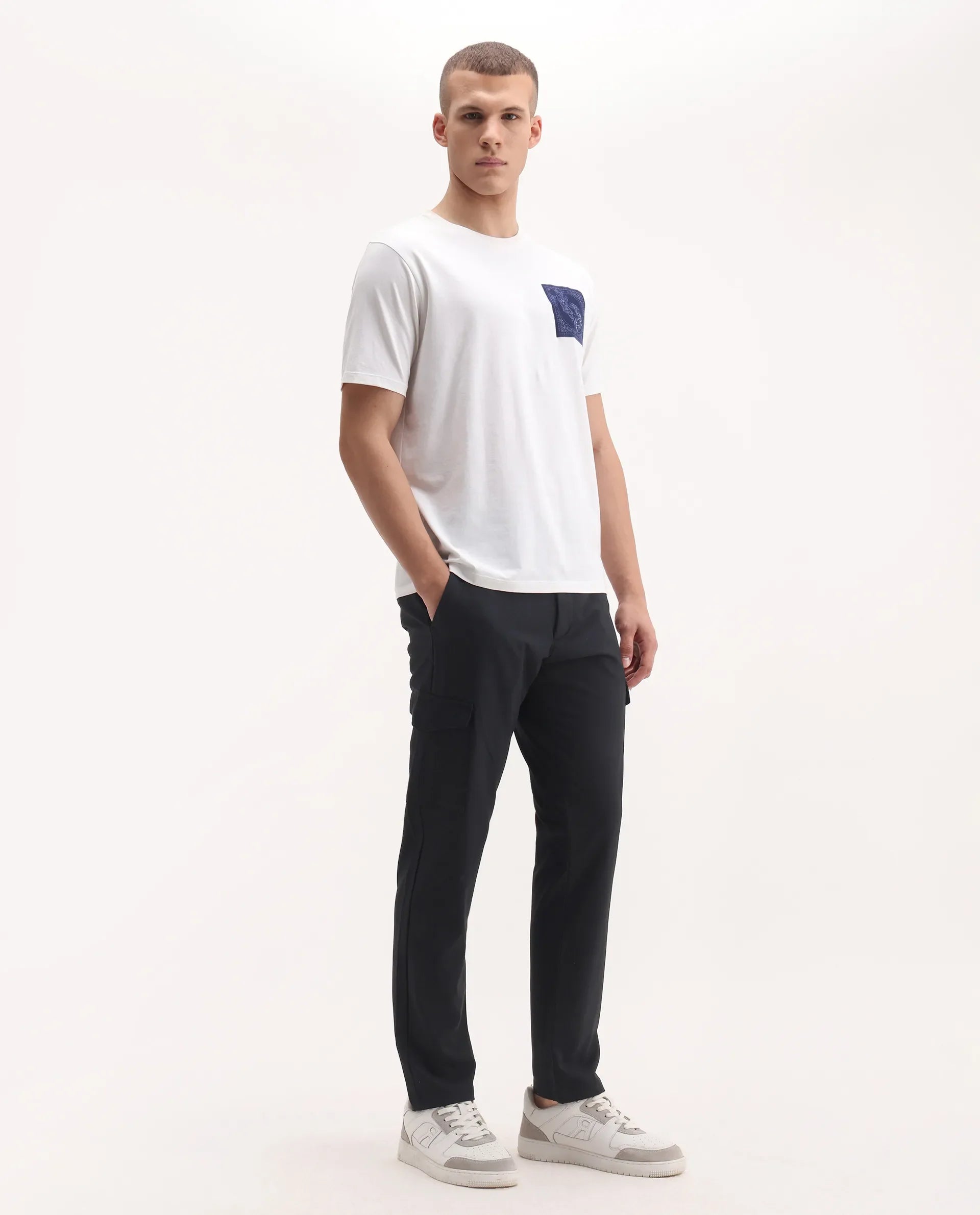 Rare Rabbit Men's Traco Black Cotton Plain Regular Fit Trouser