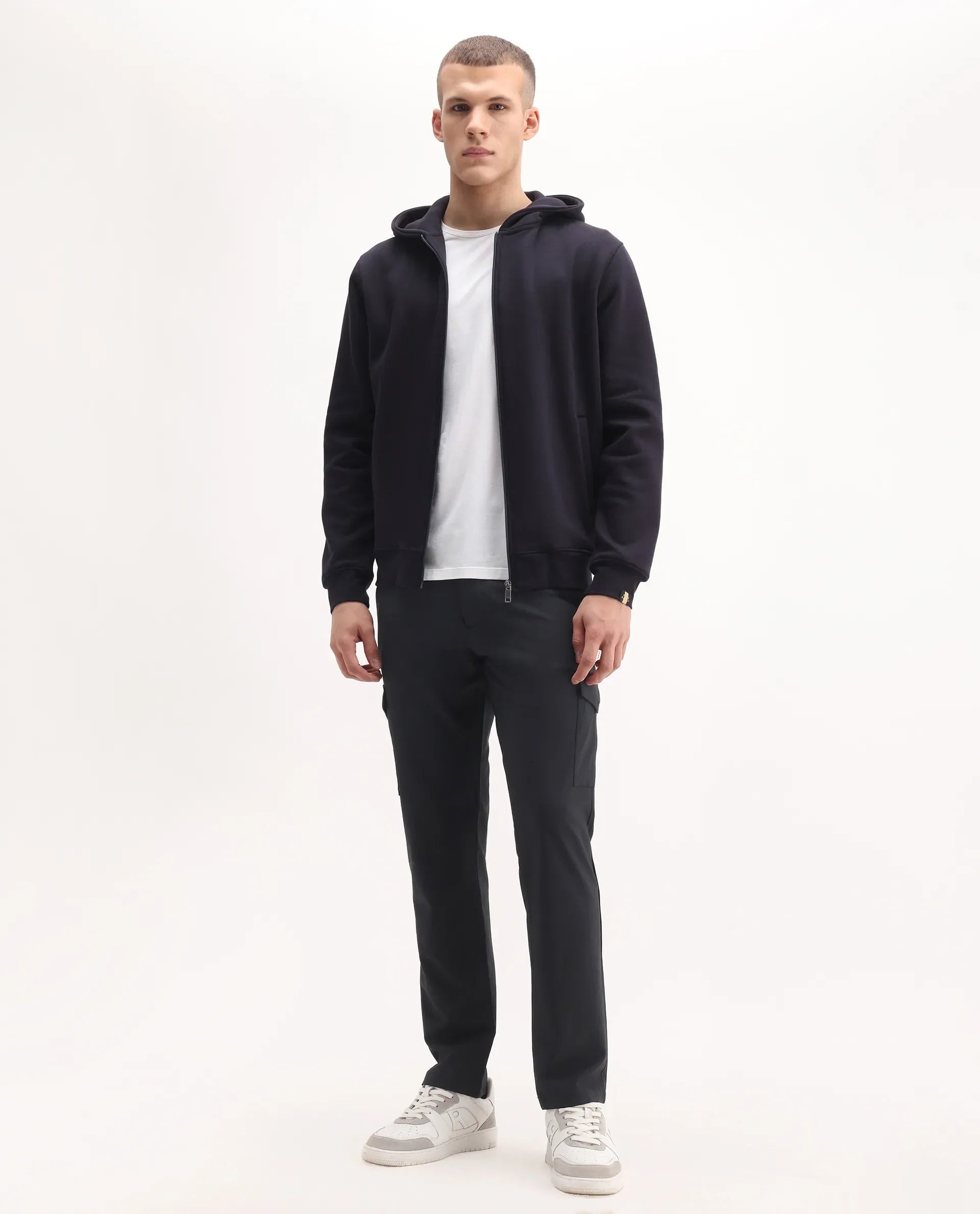 Rare Rabbit Men's Traco Black Cotton Plain Regular Fit Trouser