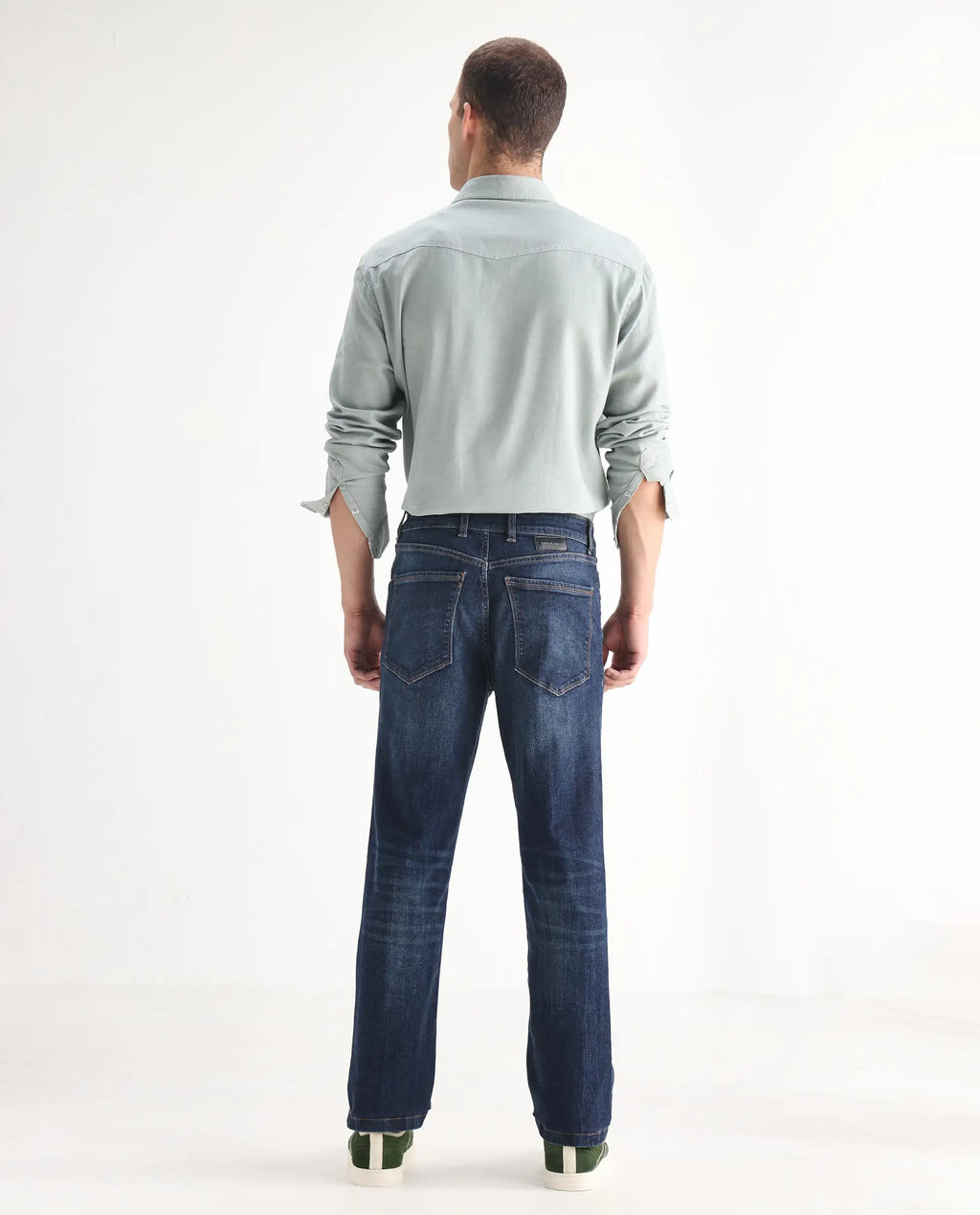 Rare Rabbit Men's Train Fluorescent Blue Cotton Blend Plain Morris Regular Fit Jeans