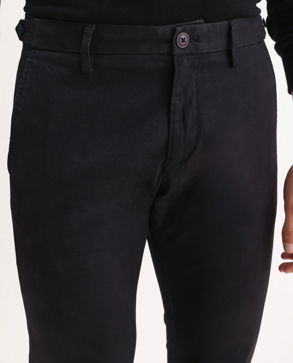 Rare Rabbit Men's Trans Black Cotton Plain Regular Fit Trouser