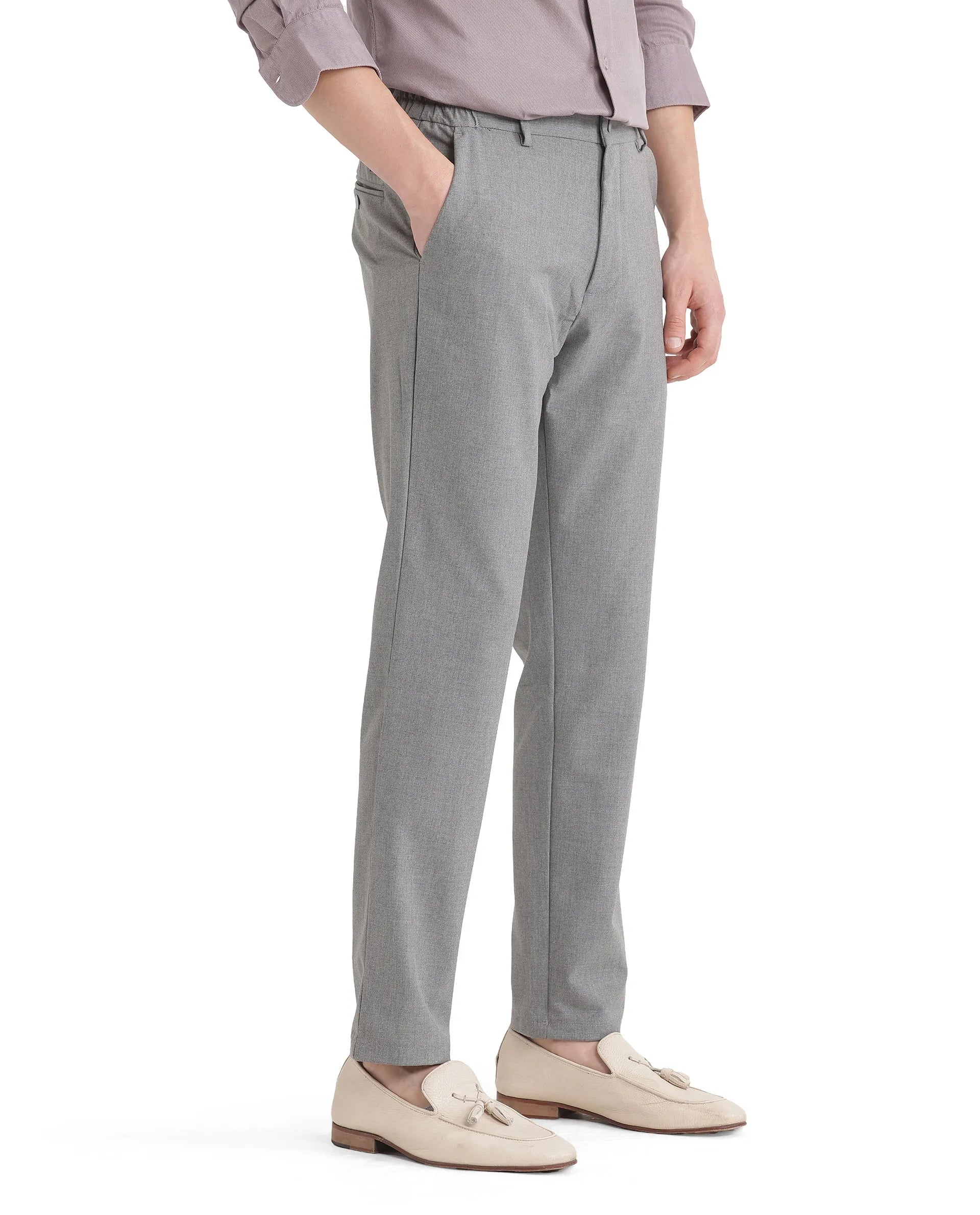 Rare Rabbit Men's Travel 11 Grey Polyester Blend Plain Regular Fit Trouser