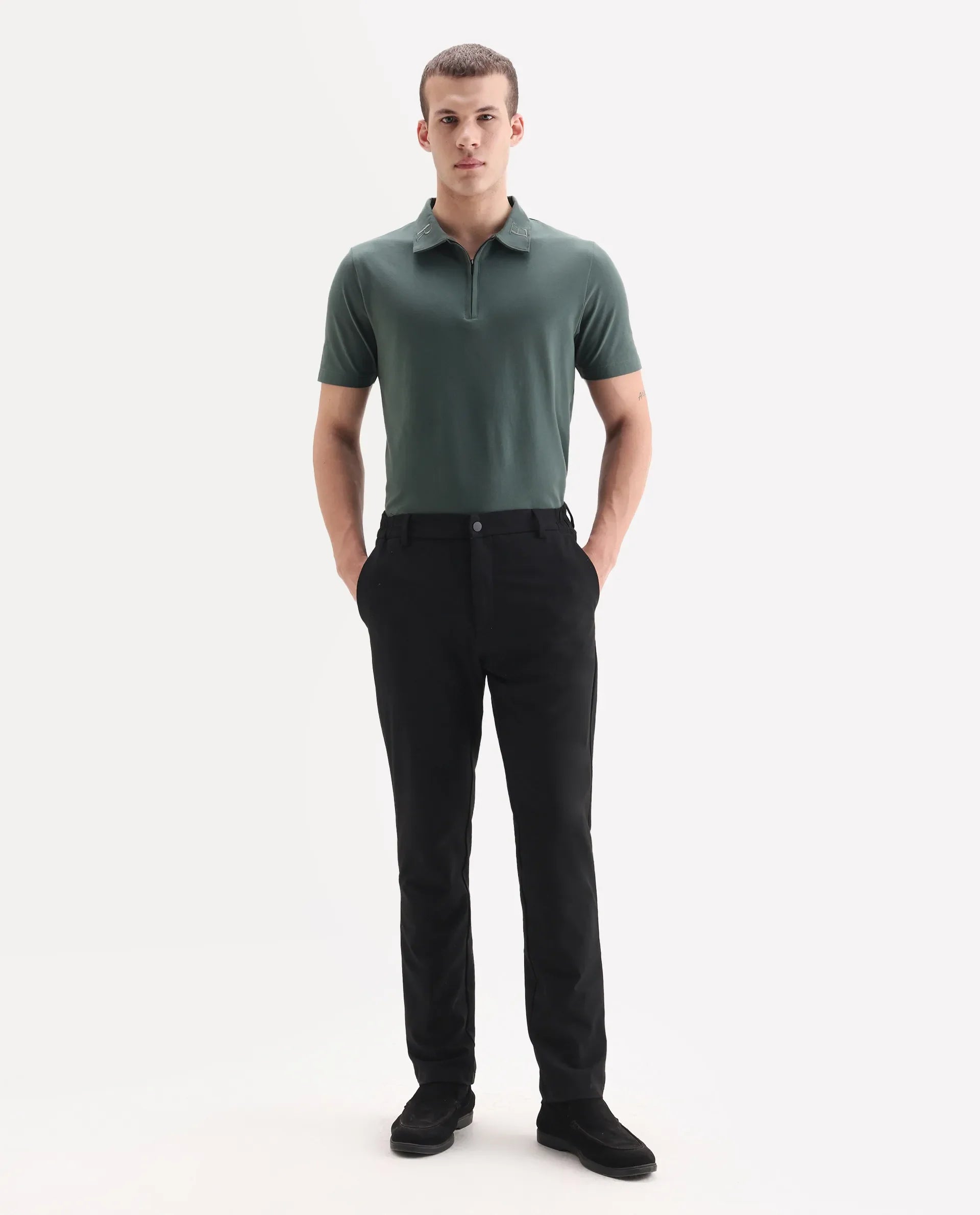Rare Rabbit Men's Travel 26 Black Polyester Blend Plain Regular Fit Trouser