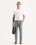 Rare Rabbit Men's Traveller Grey Solid Mid-Rise Regular Fit Trouser