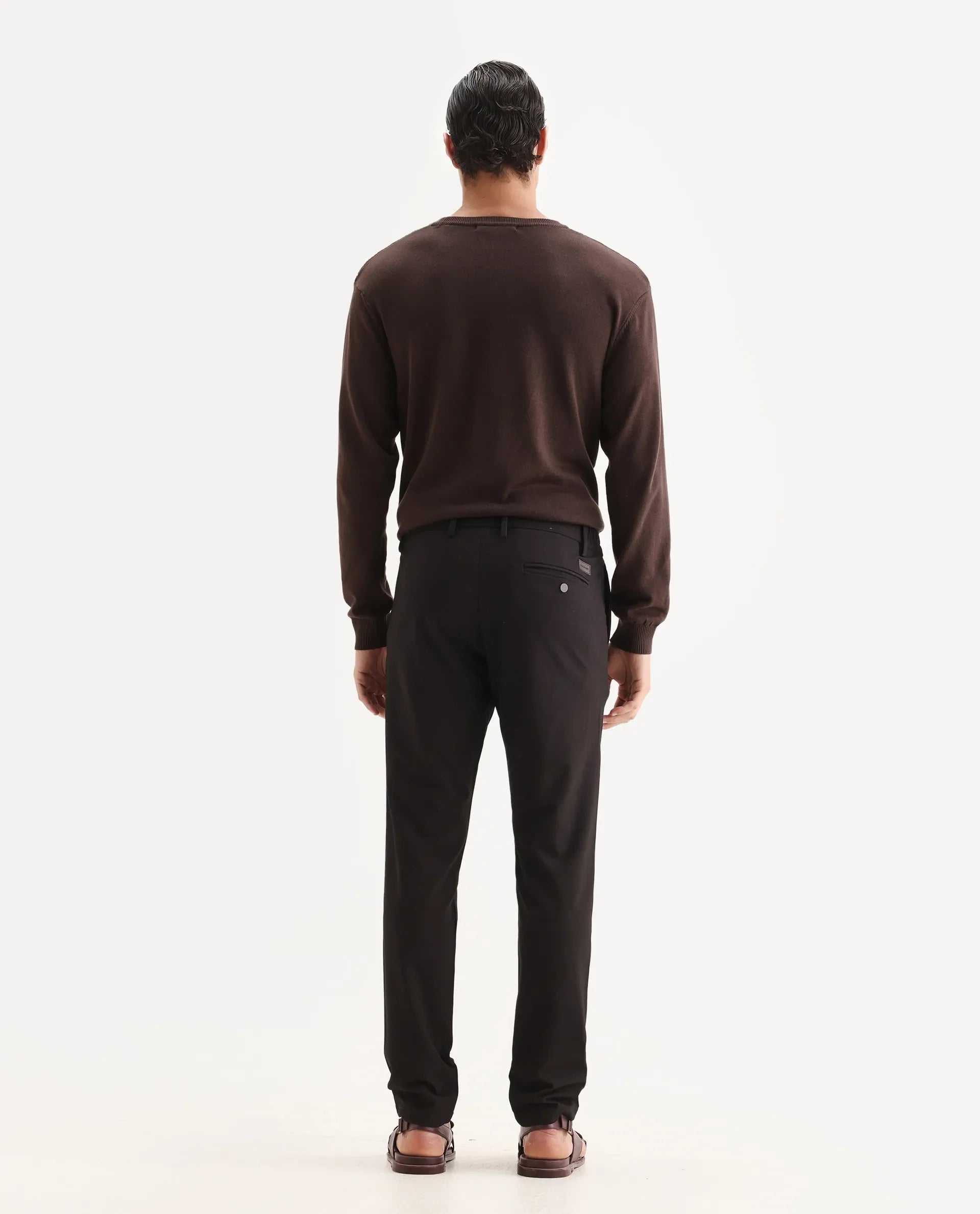 Rare Rabbit Men's Traveller Maroon Solid Mid-Rise Regular Fit Trouser