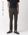 Rare Rabbit Men's Travellers Dark Olive Solid Mid-Rise Regular Fit Trouser