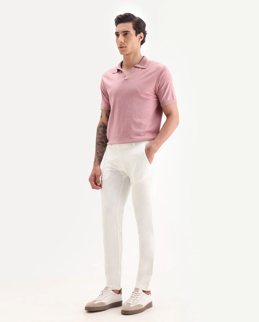Rare Rabbit Men's Travellers Off White Solid Mid-Rise Regular Fit Trouser