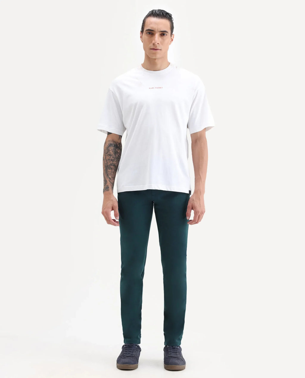 Rare Rabbit Men's Travellers Dark Petrol Solid Mid-Rise Regular Fit Trouser