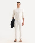 Rare Rabbit Men's Trellis White Cotton Plain Regular Fit Trouser