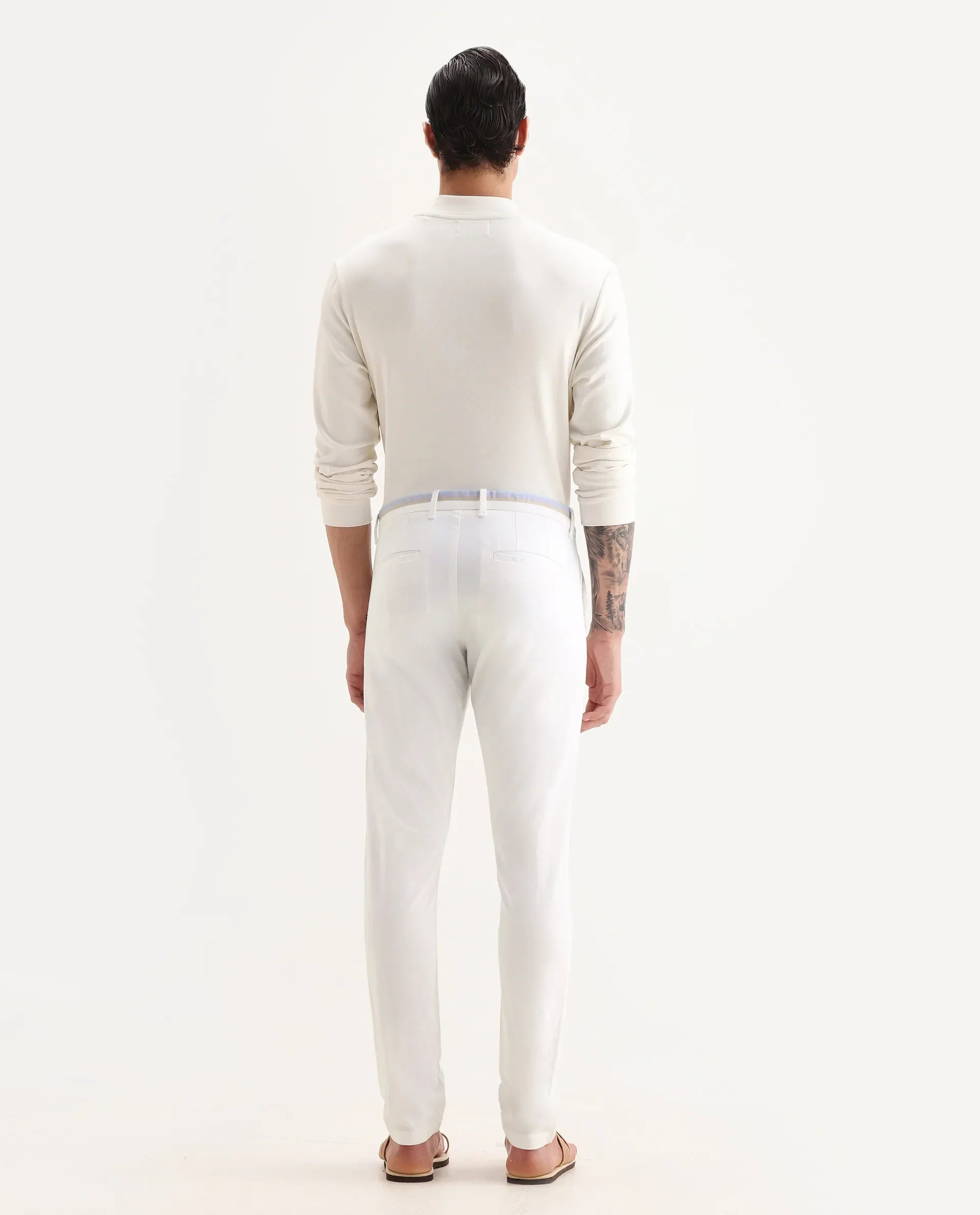 Rare Rabbit Men's Trellis White Cotton Plain Regular Fit Trouser