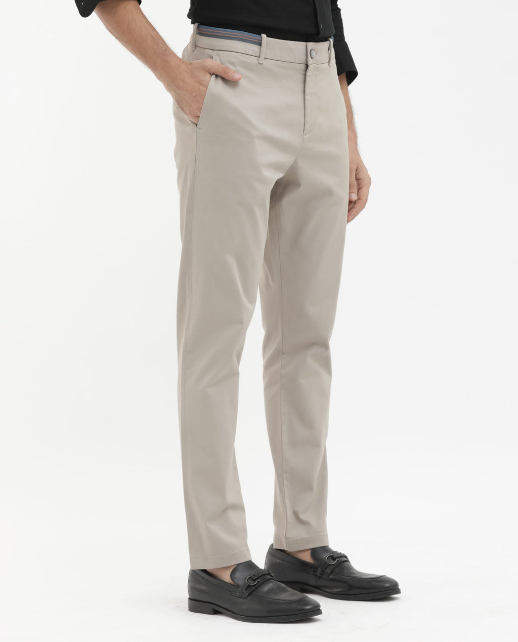 Rare Rabbit Men's Trello Beige Cotton Blend Plain Regular Fit Trouser